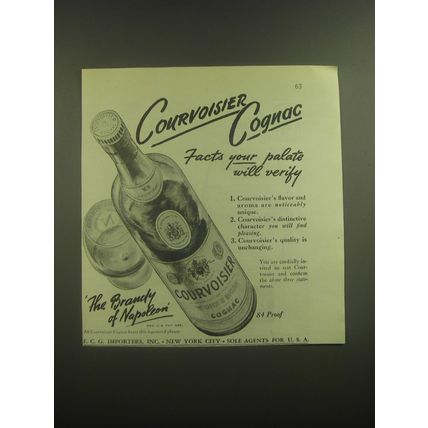 1946 Courvoisier Cognac Advertisement - Facts your palate will verify