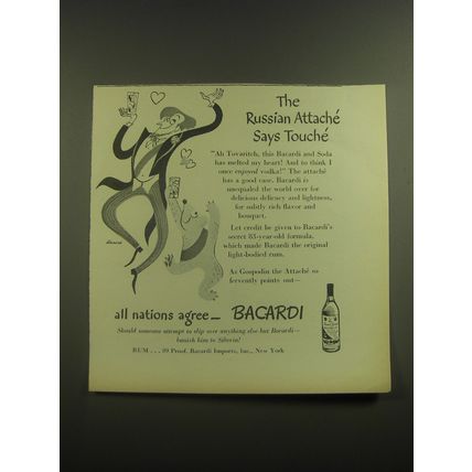 1946 Bacardi Rum Ad - The Russian Attache says Touche