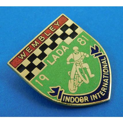 Vintage Speedway Wembley LADA Indoor International Metal Enamel Pin Badge 1981