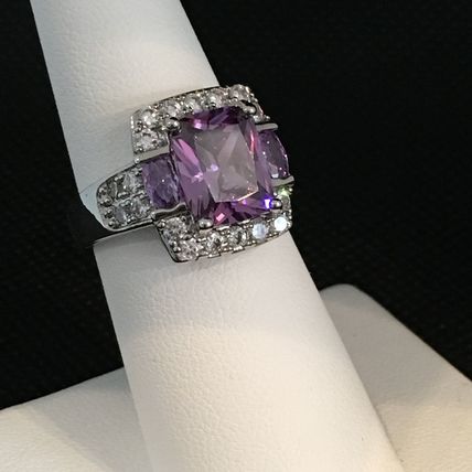 Ring Crystal Purple and White Sterling Silver #001 USA Seller
