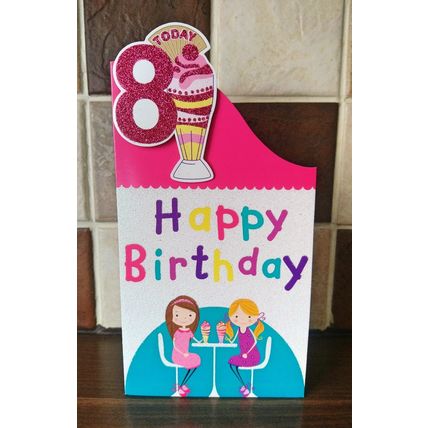 8 Today - Girls Glitter Card - Happy Birthday