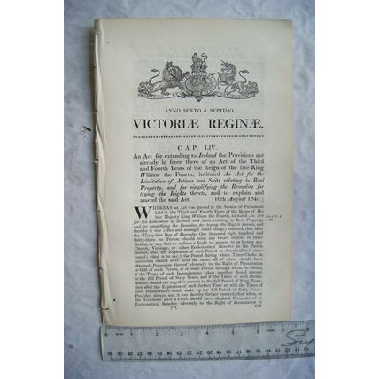 1843 Act of Parliament: actions & suits relating to Real Property, Ireland