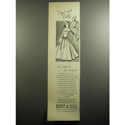1951 Best & Co. Fashion Ad - Pique and Pretty all white all right