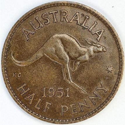 AUSTRALIA 1951 Halfpenny / ½ Penny, London Mint (PL) (J- D)