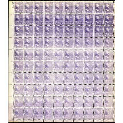 807, MNH 3¢ Under Inked Error In Complete Sheet of 100 - Stuart Katz