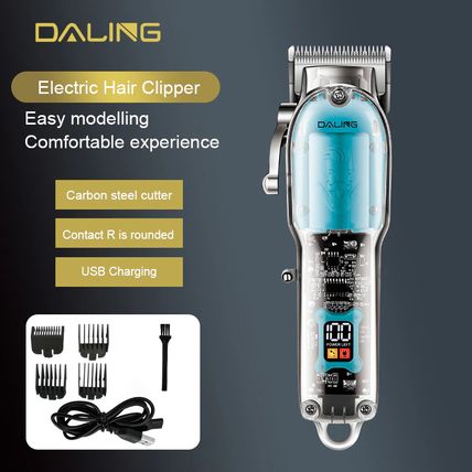 Daling Electric Mens Hair Clippers Transparent Barbers Cordless Salon Trimmer