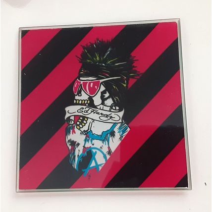 Ed Hardy Glass Skull Drink Coasters Square Set of 4 Christain Audigier Design