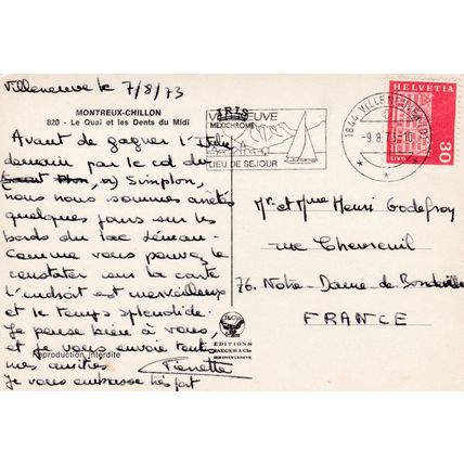 Montreux Chillon Switzerland Postcard posted 1973 creased