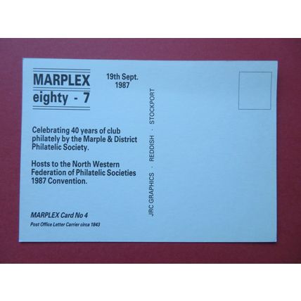 Marple & District Philatelic Society Marplex '87 1987 No.4 Postcard