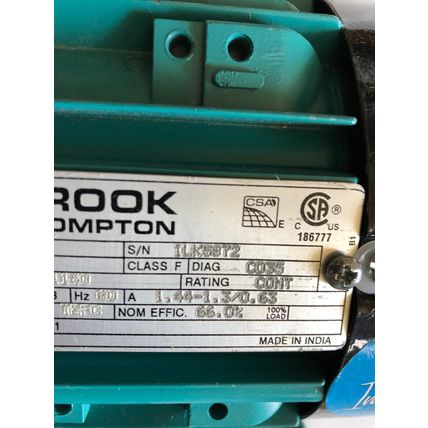NEW BROOK CROMPTON WA6N.25-2,WA6M.25-2 INVERTER DUTY MOTOR. 0.25HP, 1140RPM,AA