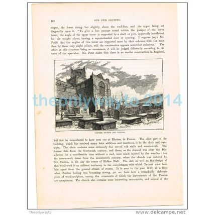 CARTMEL CHURCH AND VILLAGE, LANCS, ENGLAND, BOOK ILLUSTRATION, 1882