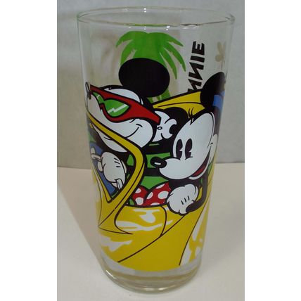 Rare Vintage Walt Disney Mickey Mouse And Minnie Drinking Glass Driving Car 1980