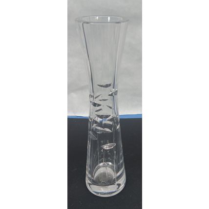 Vintage Cut Glass Crystal Vase 9" Tall Etched Design