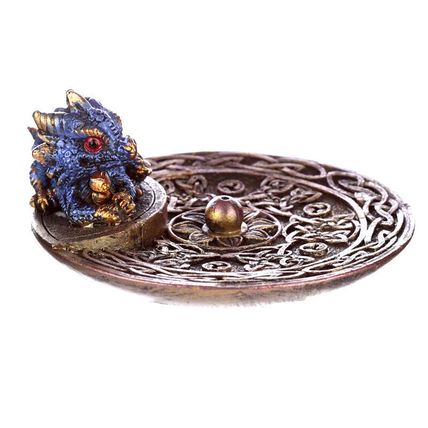 Elements Baby Dragon Celtic Incense Stick Burner Dish Ashcatcher - Blue