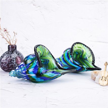 Hand Blown Blue Glass Murano Art Style Seashell Conch Sculpture Save The Ocean