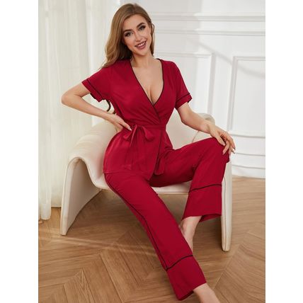 sleeping bathrobe home suit Pajama women's cardigan short sleeved