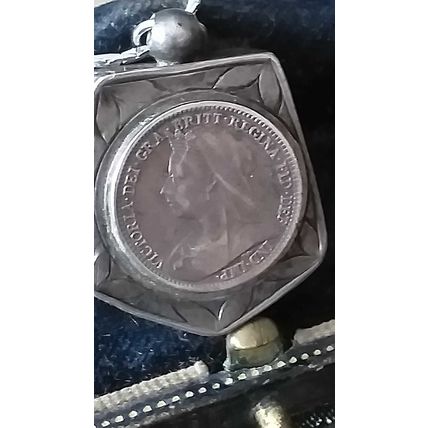Antique Vintage Victorian 1891 Silver Queen Victoria Coin Pendant 18 inch Chain