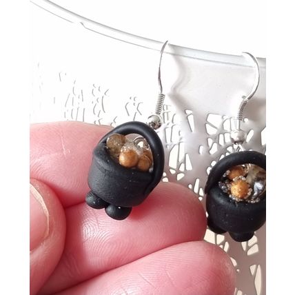 Citrine cauldron earrings handmade polymer clay spell potion jewellery