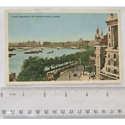 1954 postcard Thames Embankment & Waterloo Bridge, London