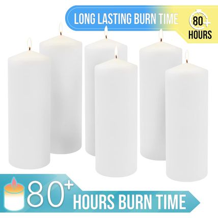 Stonebriar Unscented White Tall Pillar Candles, 80 Hour Burning Candle Pillars,