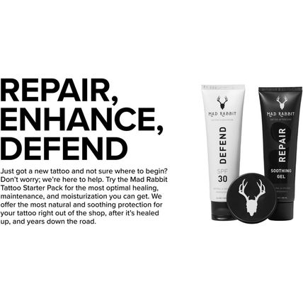 Mad Rabbit Tattoo Care Bundle Kit (3-Piece) Repair Soothing Gel, Enhance Balm &