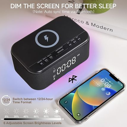 Alarm Clock Speaker Wireless Charger, Digital Alarm Clocks Bedrooms Bluetooth, A