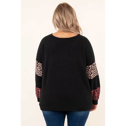 Black Plus Size Leopard Patchwork Strappy Neck Top