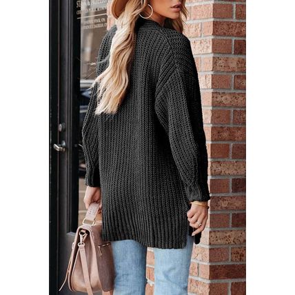 Black Buttoned Front Drop Shoulder Knitted Cardigan