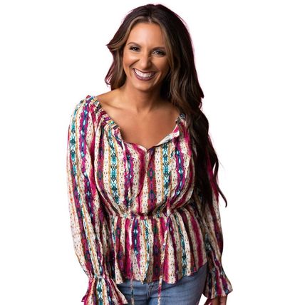 Multicolour Western Aztec Split Neck Peplum Blouse