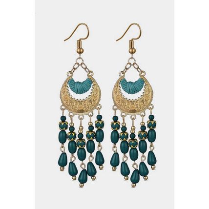 Light Blue Boho Beaded Tassel Alloy Charm Earrings