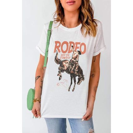 White RODEO Cowboy Graphic Crewneck T Shirt