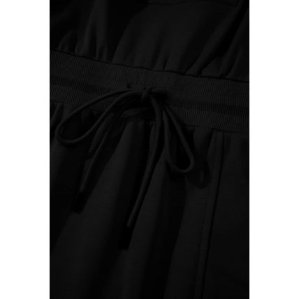 Black French Terry Zipped Collar Sleeveless Drawstring Waist Mini Dress