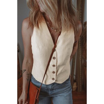 White Slim Fit Buttoned V Neck Vest
