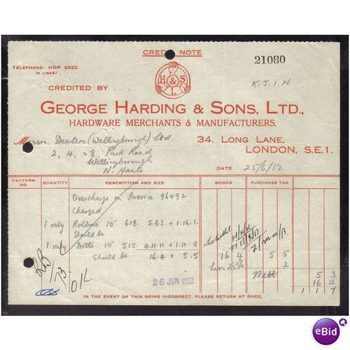 GEORGE HARDING & SONS LTD, LONG LANE ,LONDON, SE1,25/6/1952