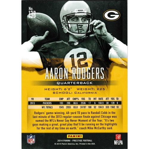 2014 Panini Prestige 138 Aaron Rodgers Green Bay Packers