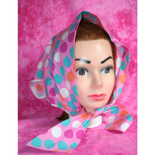 Vintage 1960 Hand Made Pink Gold Turquoise White Triangular Scarf Womens