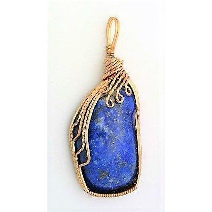 Lapis Bronze Wire Wrap Gemstone Pendant 31