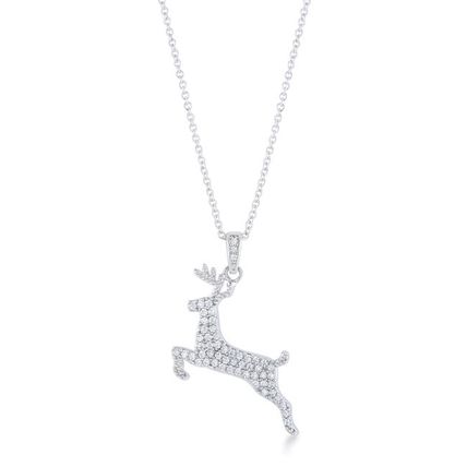 35 ct CZ Rhodium Reindeer Pave Holiday Pendant