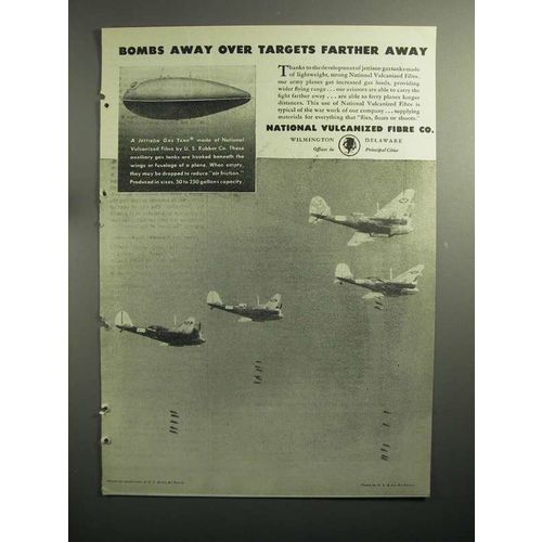 1943 National Vulcanized Fibre Jettison Gas Tank Ad - Bombs Away