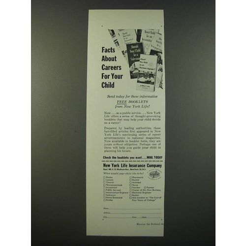 1956 New York Life Insurance Ad - Facts About Careers for Your Child