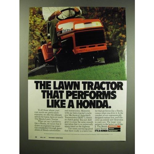1987 Honda Lawn Tractor Ad - The lawn tractor that performs like a Honda
