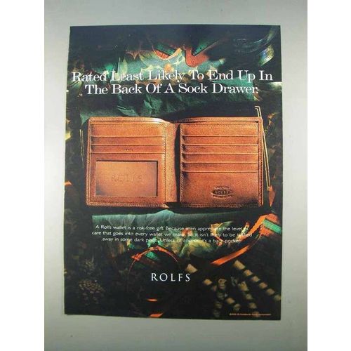1996 Rolfs Wallet Ad -Least Likely Back of Sock Drawer