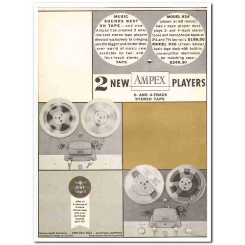 AMPEX AUDIO COMPANY 1961 Model 934 936 stereo tape players vintage ad