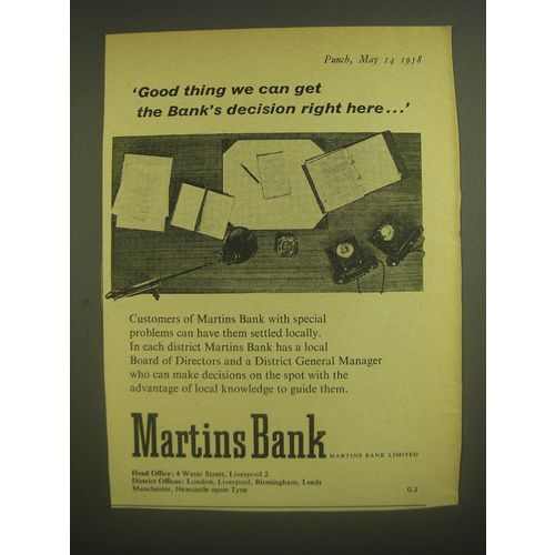 1958 Martins Bank Ad - Good thing we can get the Bank's decision right here