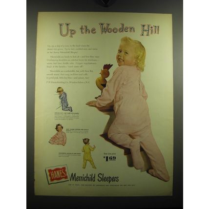 1949 Hanes Merrichild Sleepers Ad - Up the wooden hill