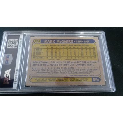 1987 Topps Card # 366 Mark McGwire PSA Near Mint-Mint (8) Athletics