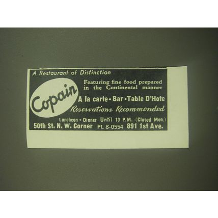 1945 Copain Restaurant Advertisement - A restaurant of distinction