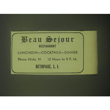 1945 Beau Sejour Restaurant Ad - Luncheon - Cocktails - Dinner