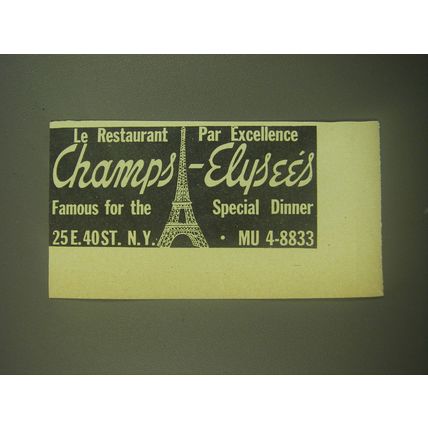 1945 Champs-Elysee's Restaurant Advertisement - Le Restaurant Par Excellence