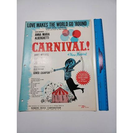 VINTAGE SHEET MUSIC - LOVE MAKES THE WORLD GO 'ROUND from CARNIVAL ©1961